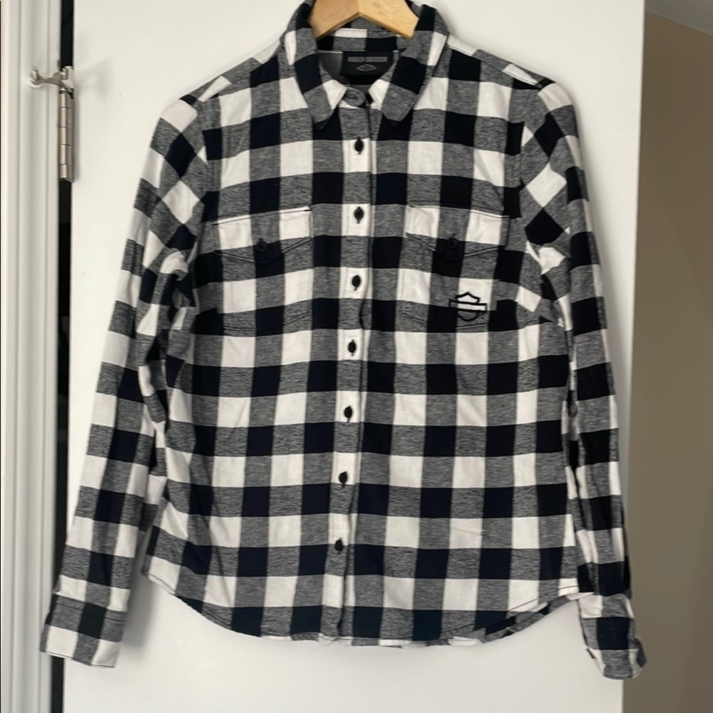 Harley-Davidson Black and White Plaid Button Down Shirt